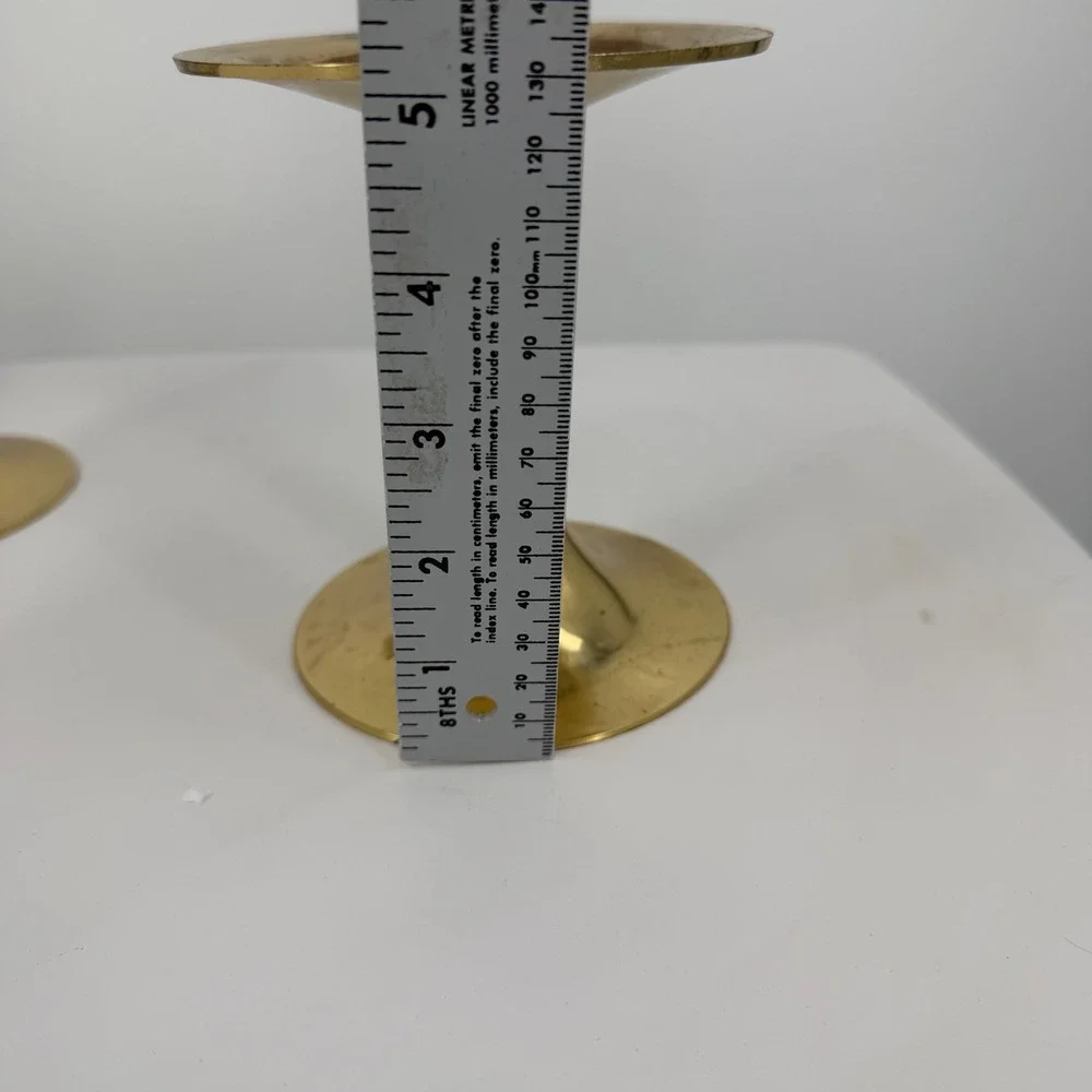 Vintage Graduated Lacquered Brass Spike Candle Holder Set  3 Made in India Gold